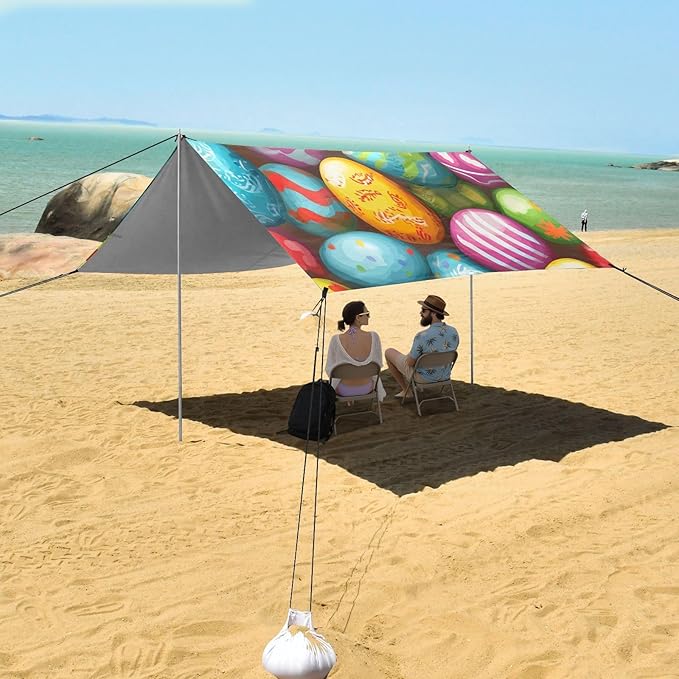 ALAZA Colorful Easter Egg Happy Easter Beach Tent Sun Shelter Portable Canopy Sunshade for Outdoor Camping Picnics Backyard Fun 10x9 ft