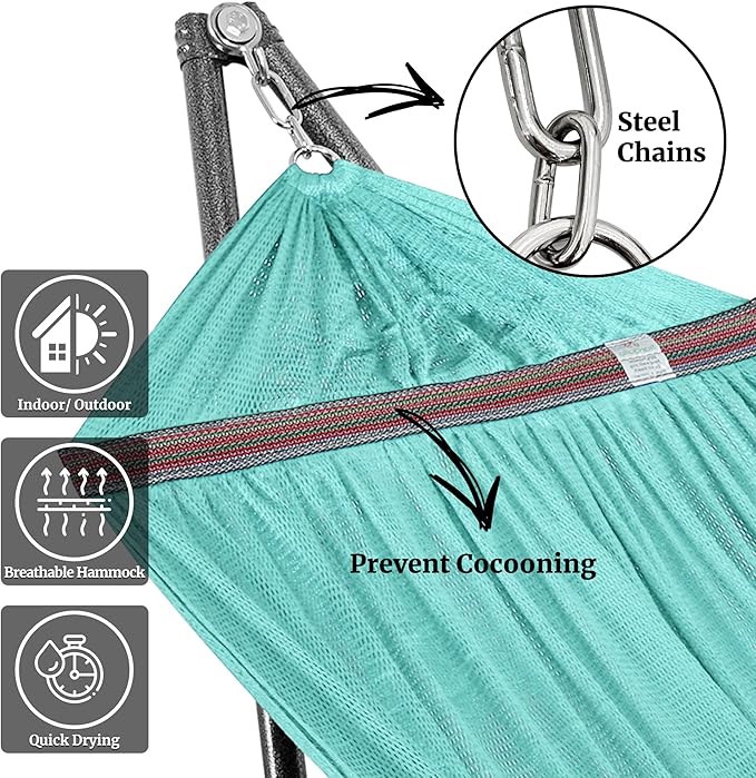 Tranquillo Universal Double Hammock with Stand Included for 2 Persons/Foldable Hammock Stand 600 lbs Capacity Portable Case - Inhouse Outdoor Camping Sky