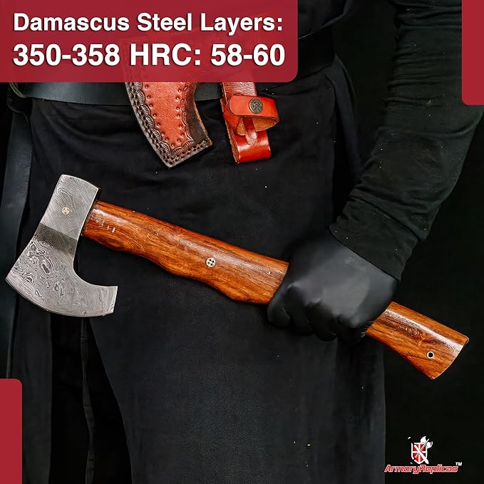 Armory Replicas Descendant of The Gods Damascus Steel Functional Bearded Outdoor Axe