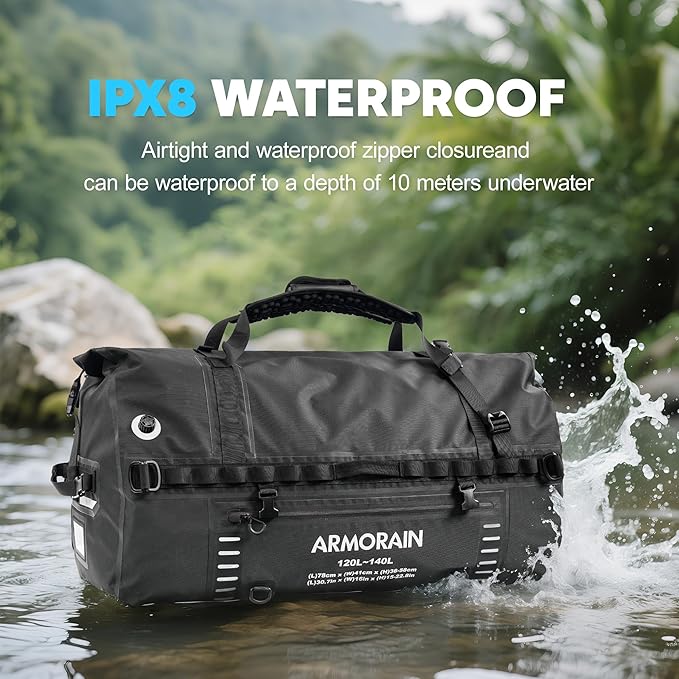 120-140L large Capacity Airtight Waterproof Travel Dry BagEquipped with Durable Inflatable Shoulder Straps and Handles Suitable for Diving Equipment Motorcycles Rowing Kayaking Camping