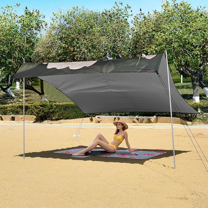 ALAZA Two Large Pale Pink Roses Beach Tent Sun Shelter Portable Canopy Sunshade for Outdoor Camping Picnics Backyard Fun 10x9 ft