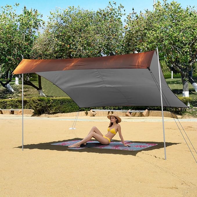 Fire Phoenix Beach Tent Sun Shelter Set UPF50+ UV Protection 10.5 x 9.19 FT Camping Shade Canopy with Sandbags Sand Anchors Carrying Bag and Others