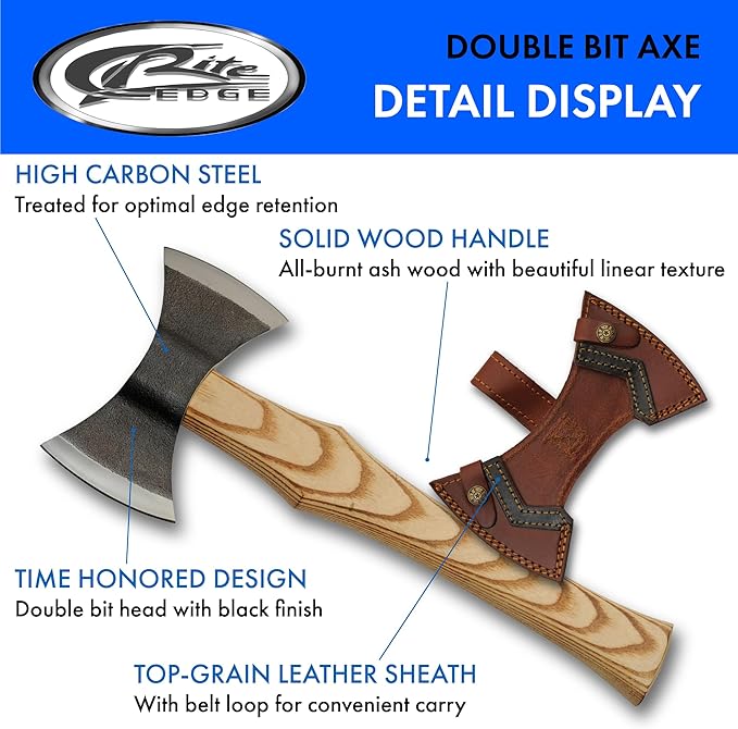 16 Ashwood Handle Double Bit Carbon Steel Outdoor Chopping Hand Axe with Sheath