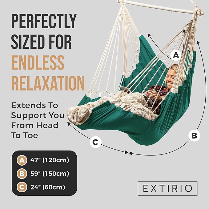 Hanging Hammock Chair Swing – Hanging Chair Outdoor &amp Indoor - Hammock Swing Chair – Quick &amp Easy Setup with Hardware Kit – Durable &amp Spacious Full Body Support – Holds 440 Lbs