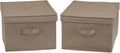 Household Essentials Large Fabric Storage Bins 2 Pack Soft Poly Linen with Sturdy Sides Attached Handle and Fully Removable Lid Brown