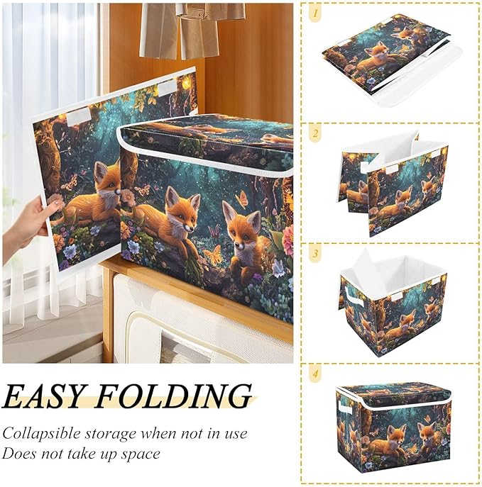 Storage Cube with Lid Cute Foxes Print 16.5×12.6×11.8 IN 1 Pack Collapsible Large Capacity Foldable Storage Basket Bin Organizer
