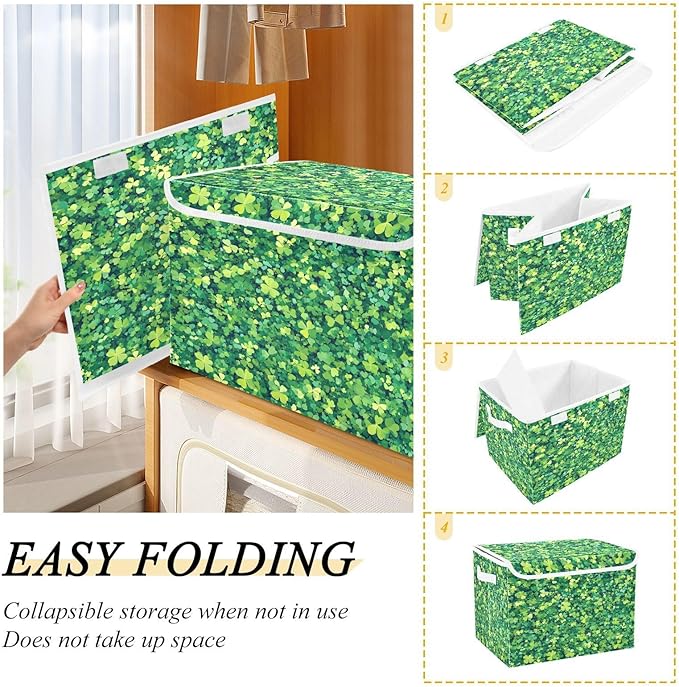 Clover Pattern Fabric Storage Bins with Lids and HandleFoldable Storage Bins with LidsCloset Organizers for Clothes Storage Room Organization Office Storage Chest Organizer