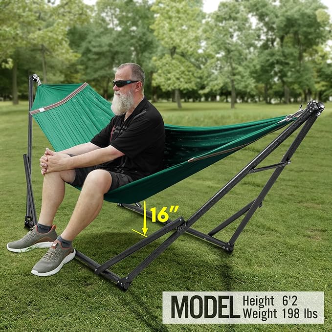 Tranquillo Double Hammock with Stand Included for 2 Persons/Foldable Hammock Stand 600 lbs Capacity Portable Case - Inhouse Outdoor Camping Peacock