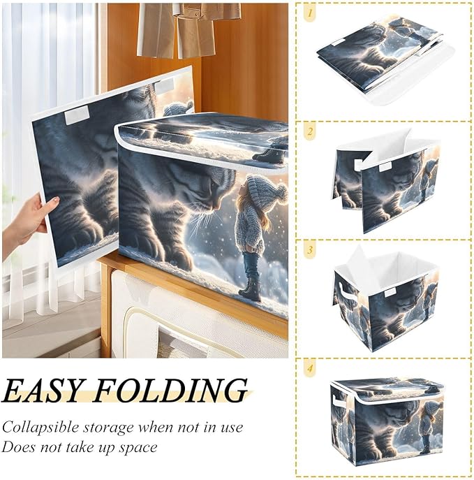 Storage Cube with Lid Giant Cat Print 16.5×12.6×11.8 IN 1 Pack Collapsible Large Capacity Foldable Storage Basket Bin Organizer