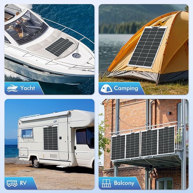 Viewsun Flexible Solar Panel 100 Watt 16BB Mono Cell Fiberglass Bendable Solar Panels Lightweight &amp Urtra-Thin for RV Camping Boat Balcony Roof YachtUneven Surface