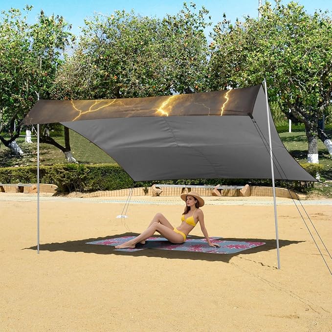 ALAZA Cow Yellow Lightning Background Beach Tent Sun Shelter Portable Canopy Sunshade for Outdoor Camping Picnics Backyard Fun 10x9 ft