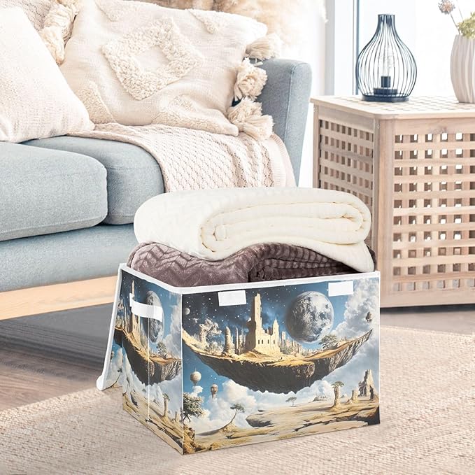 Storage Cube with Lid Fantastic Landscape Print 16.5×12.6×11.8 IN Collapsible Large Capacity Foldable Storage Basket Bin Organizer