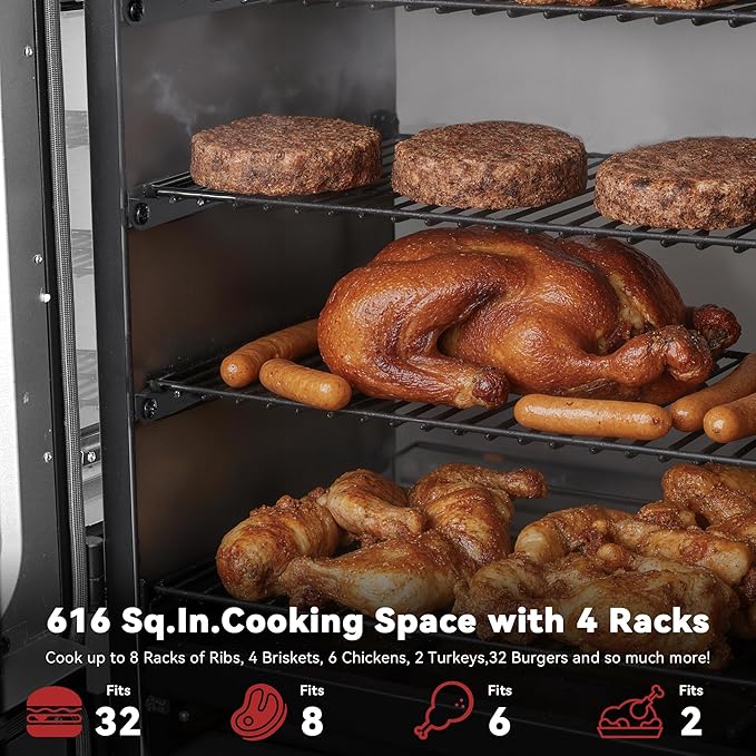 Vertical Electric Pellet Smoker with Cover &amp Meat Probe 4-Rack Digital BBQ Electric Smokers 616 Sq.in LED Temperature Control Ribs Brisket Chicken