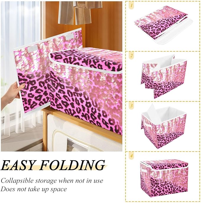 Leopard Gradient Glitter Decoration Sequins Peach Purple Storage Containers with Lids Collapsible Organizing Bins Storage