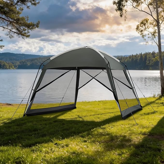 12 x 12 FT Camping Screen Tent for 8-10 Person Easy Setup Screen House with UV 50+ Sun Protection &amp Mosquito Net for Camping Backyard Picnic Patio Outdoor Gray