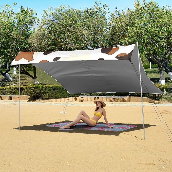 ALAZA Brown Black Cow Pattern Beach Tent Sun Shelter Portable Canopy Sunshade for Outdoor Camping Picnics Backyard Fun 10x9 ft