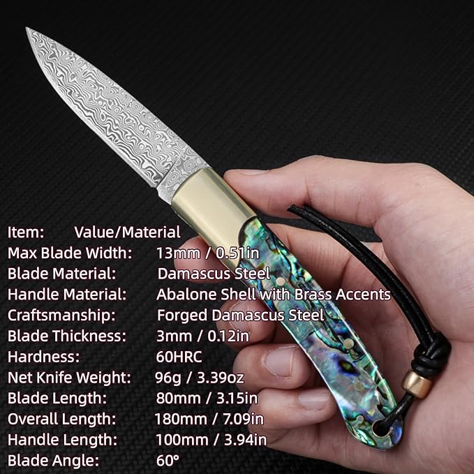 Damascus Steel Knife Knives for Men HRC 60 Pocket Knives Hand-Forged Damascus Folding Knife Camping Gear Lightweight Outdoor Knife for Backpacking Gift Ideas for Boyfriend