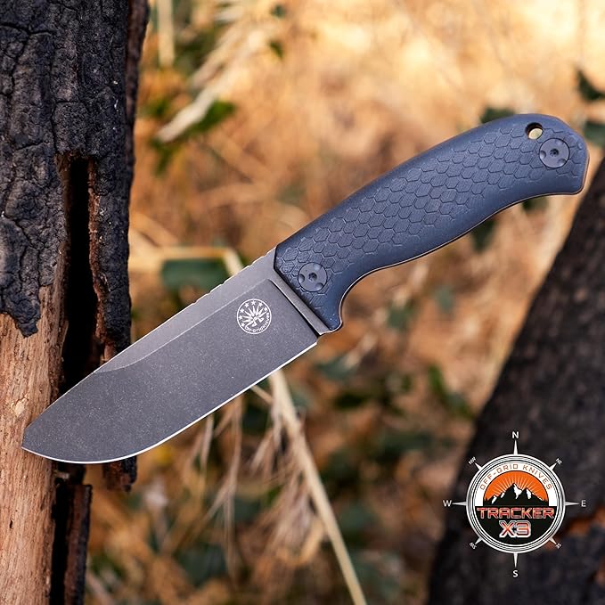 Off-Grid Knives - TRACKER-X3 Fixed Blade Knife Cryo D2 Blade Steel G10 Scales Kydex Sheath OG Lo-Pro Belt Attachment Camping Bushcraft Hunting Survival (Blackout)