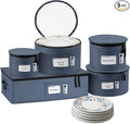 China Storage Hard Shell Containers 5-Piece Set Moving Boxes for Dinnerware Glasses Plates Mugs and Saucers Sturdy Dish Organizer with Dividers for Seasonal Storage - Service for 12 - Denim Blue