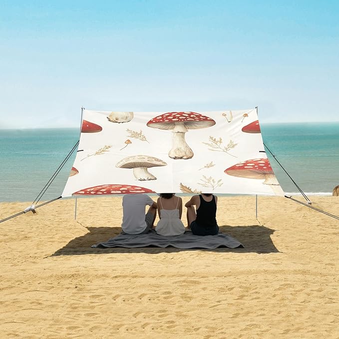 ALAZA Vintage Mushroom Beach Tent Sun Shelter Portable Canopy Sunshade for Outdoor Camping Picnics Backyard Fun 10x9 ft
