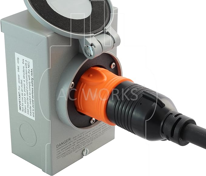 AC WORKS Generator to Transfer Switch L14-30 Inlet Box Adapter (L5-30 30Amp 3-Prong to L14-30 Compact)