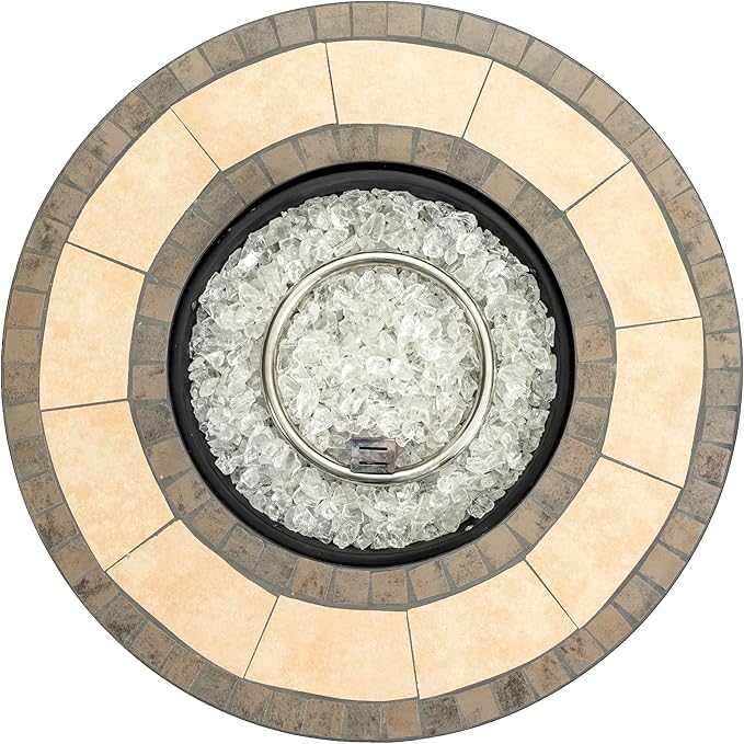 30'' Marble Ceramic Round Propane Fire Pit Table 50000 BTU Gas FirePit for Outdoor Fire Table with Lid Warmth &amp Ambience to Gatherings and Parties On Patio Deck Garden Backyard Black.