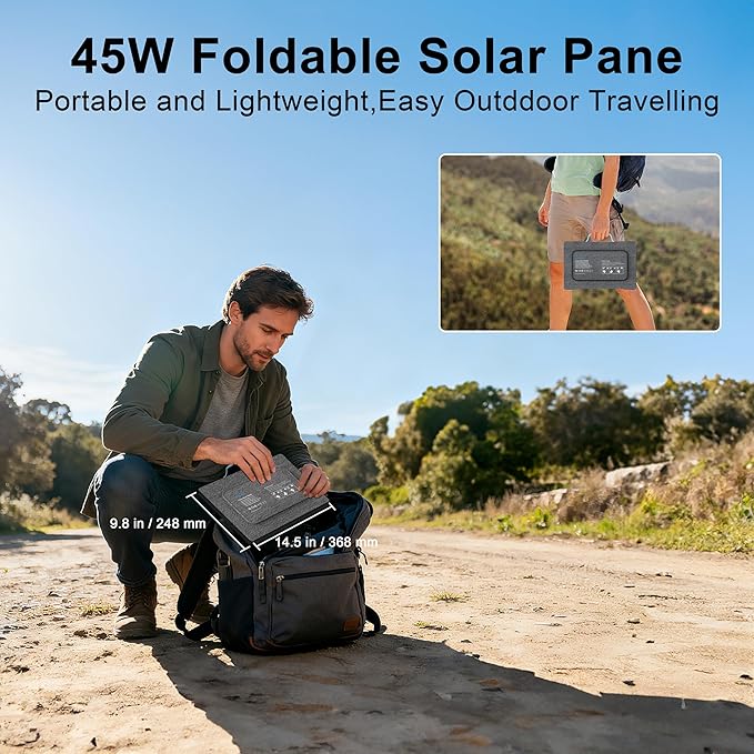 45W Portable Solar Panels Chargers with USB-C USB-A and DC Outputs Foldable IP67 Waterproof Solar Panel for CampingPower Emergency for Small Power StationPhones Power Banks