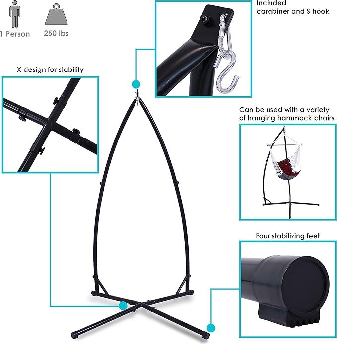 Sunnydaze Steel Hammock Chair X-Stand - 250-Pound Capacity - for Indoor or Outdoor Use - Black Powder-Coated Finish