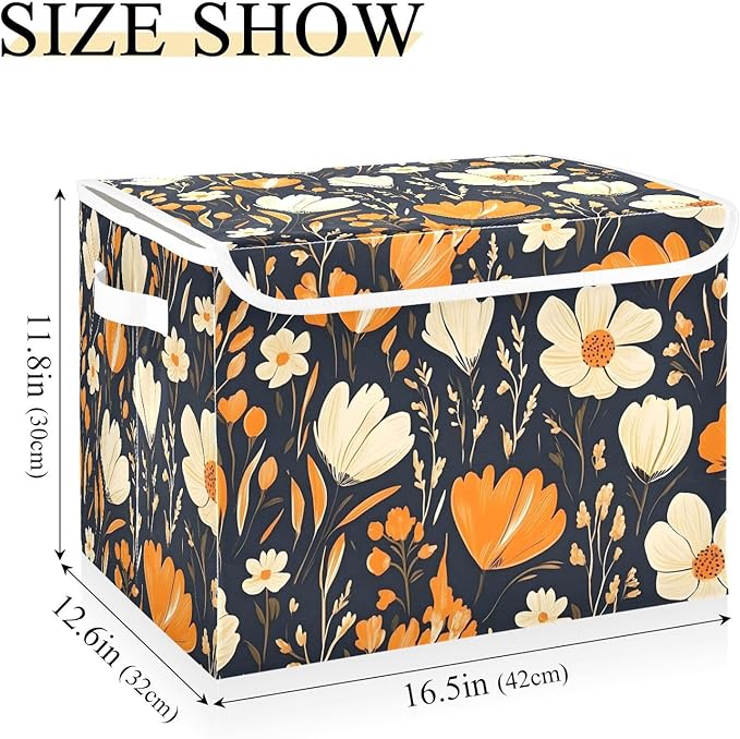 Storage Cube with Lid Cartoon Floral Pattern Print 16.5×12.6×11.8 IN Collapsible Large Capacity Foldable Storage Basket Bin Organizer