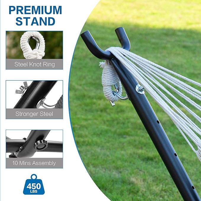 PNAEUT Double Hammocks with Stand for Outside Portable Space Saving Heavy-Duty Steel Stand for Indoor Outdoor Patio 450 lbs Capacity (Tropical)