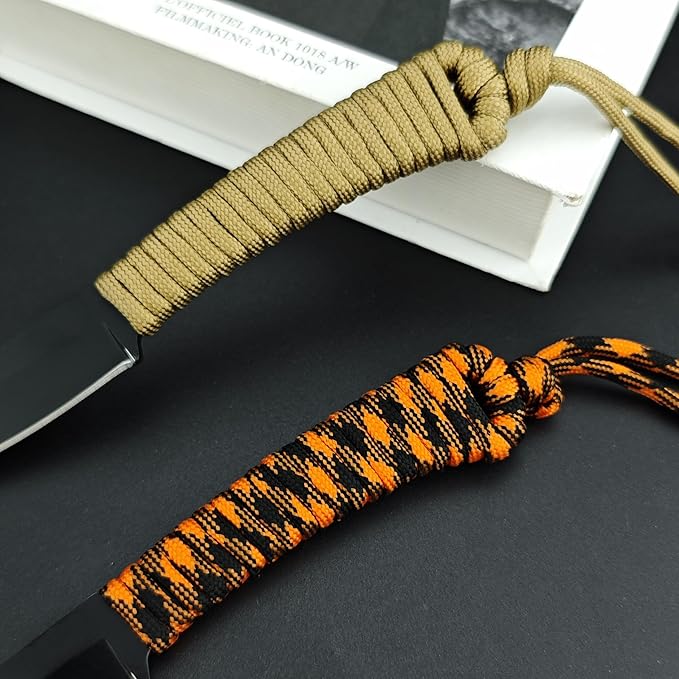 Portable EDC Fixed Blade Knife2.8'' 8Cr13Mov Steel BladeNylon Rope Handle with Kydex Sheath and PocketclipGifts for Men WomenLightweight Full Tang Knives for Camping Hiking Fishing (Khaki)