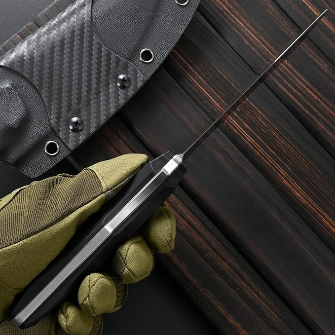 Sitivien ST32 Fixed Blade Knife AUS-10 Steel Ergonomic Carbon Fiber Handle Full Tang Knife for Outdoor Working Camping Hunting Fishing(Silver)