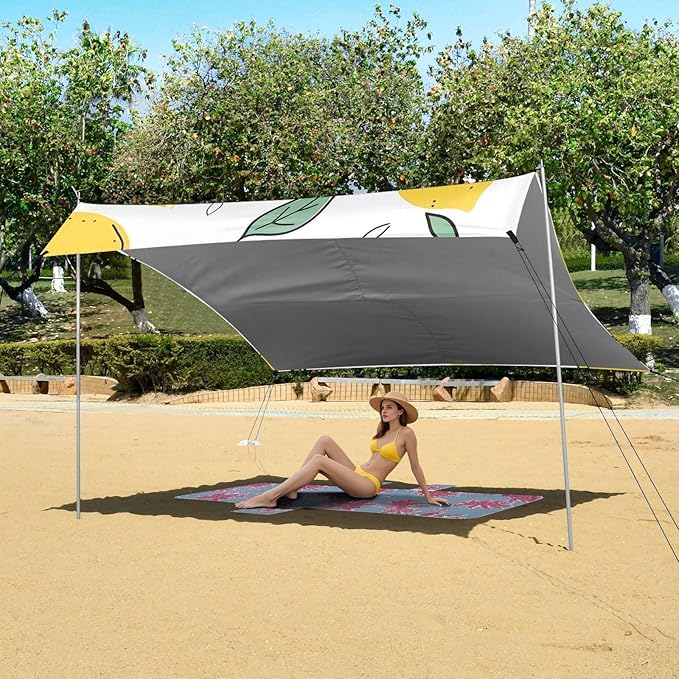 ALAZA Lemons and Lemon Slices Beach Tent Sun Shelter Portable Canopy Sunshade for Outdoor Camping Picnics Backyard Fun 10x9 ft