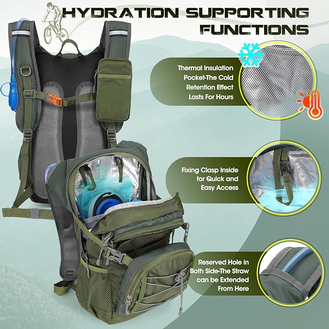 Hydration Backpack with Water Bladder 18L Lightweight Hiking Backpack for Women&ampMen Small Insulated Hydration Water Pack for Hiking Running Cycling Biking