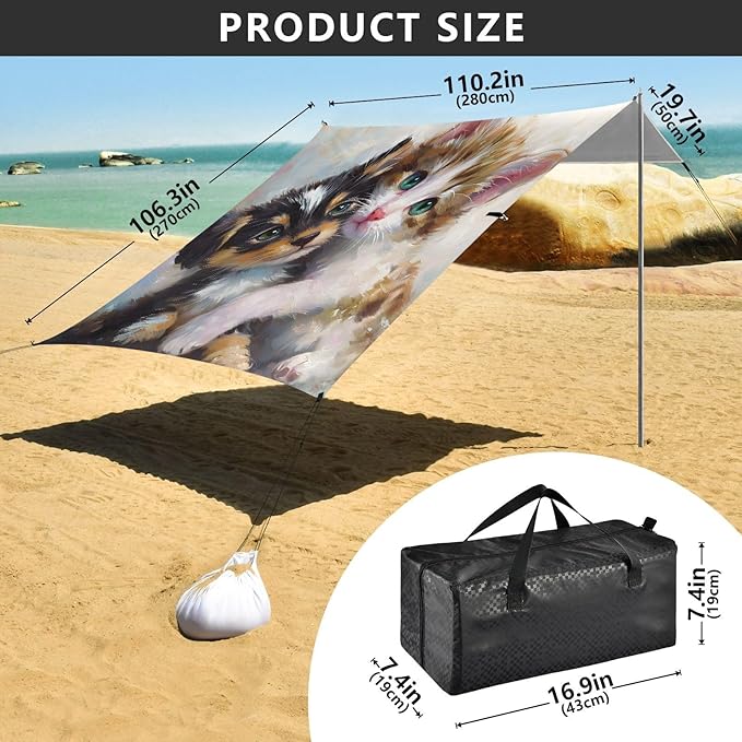 ALAZA Cats Dogs Hug Beach Tent Sun Shelter Portable Canopy Sunshade for Outdoor Camping Picnics Backyard Fun 10x9 ft
