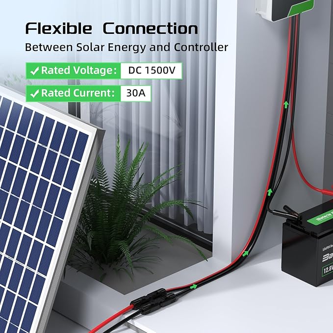 Bateria Power 10 Feet 12AWG Solar Panel Extension Cable 6mm² Twin Wire Conductor Parallel Solar Wire Adapter Kit with Waterproof Female &amp Male Solar Connectors for RV Marine Photovoltaic System