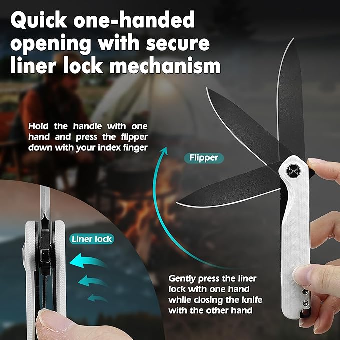 Father's Day Mother's Day &amp Birthday Gift for Him or Her - Unique White Pocket Knife for Men or Women Premium Folding Knife with D2 Steel &amp G10 Handle Fast One-Hand Open Flipper for EDC Ca