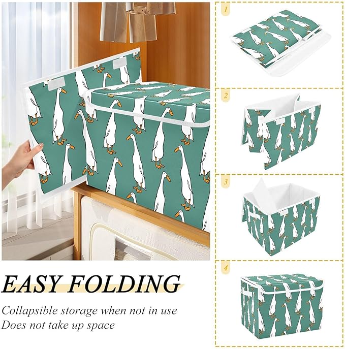 Storage Box Cute Duck Closet Storage Bins with Lids Foldable Oxford Fabric Storage Box for Home Bedroom Closet Office (16.5x12.6x11.8 in)