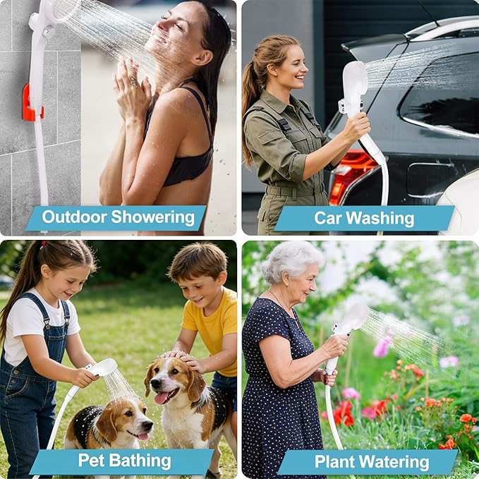 B013 Portable Shower Pump for Camping – 7800mAh Long-Lasting &amp Quiet Outdoor Shower with LED Display IPX8 Waterproof Outdoor Shower for Pet Bath Car Wash &amp RV