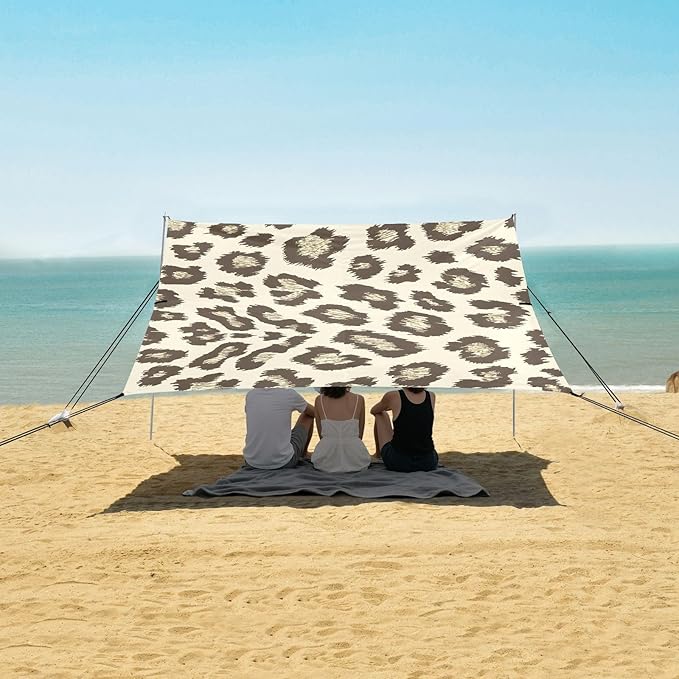 ALAZA Leopard Print Pattern Beach Tent Sun Shelter UPF50+ Protection Beach Shade Canopy w/ 4 Sandbags for Outdoor Camping Fishing Backyard Fun Picnic 10x9 ft