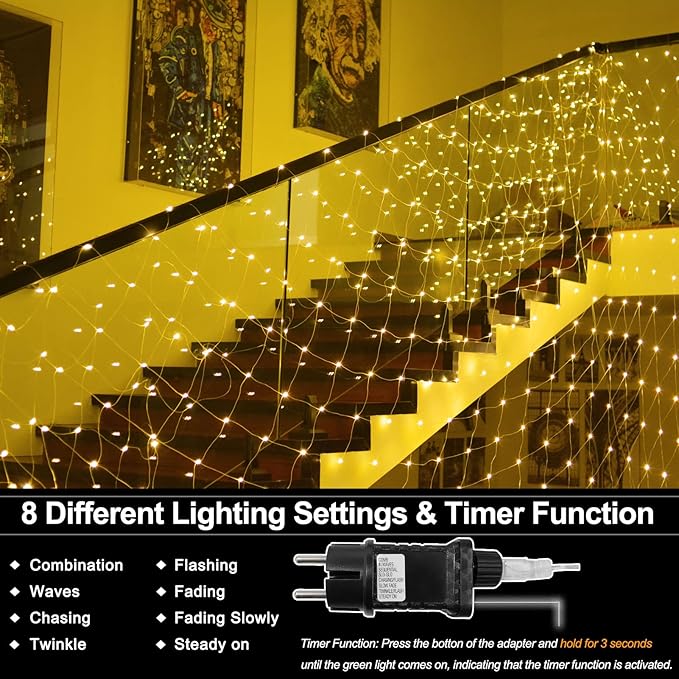 echosari 20Ft x 13Ft Net Lights Outdoor Mesh Lights Plug in with Remote 720 LED Christmas Net Light IP68 Fully Waterproof for Party Garden Backyard Wall Bush Decor (Warm White)