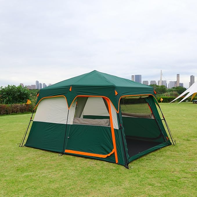 KTT Extra Large Tent 6-10-12-14 Person(A)Family Cabin Tents2 Rooms3 Doors and 3 Windows with MeshStraight WallWaterproofDouble LayerBig Tent for OutdoorPicnicCampingFamily Gathering
