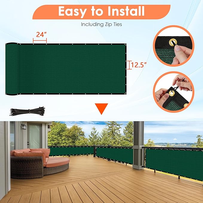 iCover 4x50ft Privacy Screen Fence Outdoor Fencing Panels Garden Windscreen Mesh Shade Sail Net Barrier Include Reinforced Bindings and Brass Grommets Cable Zip Ties Green