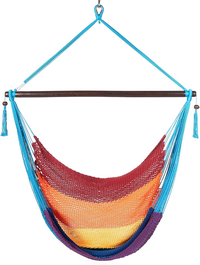 Large Caribbean Hammock Chair - 48 Inch - Polyester - Hanging Chair - Rainbow