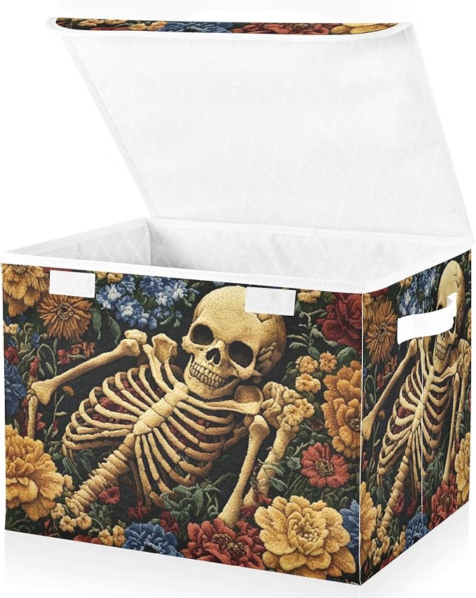 Storage Cube with Lid Skeleton Sleeping Print 16.5×12.6×11.8 IN Collapsible Large Capacity Foldable Storage Basket Bin Organizer