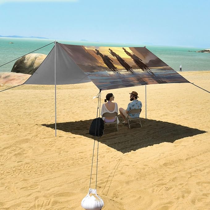 xigua Cowboy Beach Tent Sun Shelter with Carrying Bag - Silver Coated Oxford Fabric Beach Canopy for Beach Camping Fishing - Includes Windproof Ropes Sandbags &amp Stakes