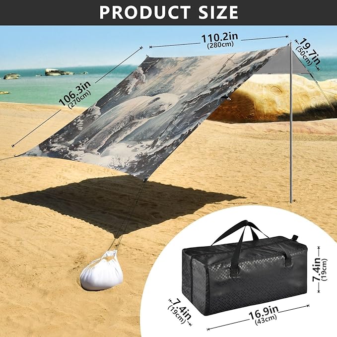 ALAZA Snowy Forest Scen Bear Beach Tent Sun Shelter Portable Canopy Sunshade for Outdoor Camping Picnics Backyard Fun 10x9 ft