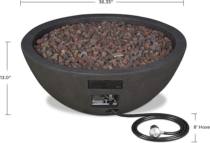 Real Flame Riverside 36 Propane or Natural Gas Fire Pit - Stainless Steel Burners Natural Gas Conversion Kit Included 50000 BTUs Push Button Ignition - Shale