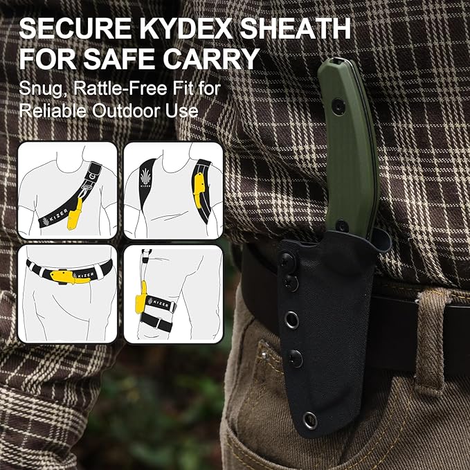 Kizer Bulldog Fix Fixed Blade Knife 2.97 Sheepsfoot 14C28N Blade Hunting Knife with Sheath Olive Green G10 One-Piece Handle EDC Camping Knives for Outdoor Survival 1116M1