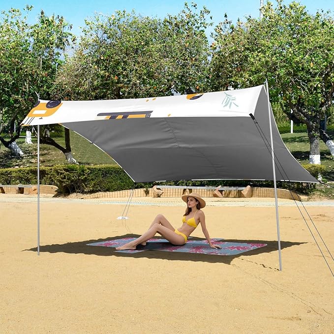ALAZA Cute Construction Cars Leave Beach Tent Sun Shelter Portable Canopy Sunshade for Outdoor Camping Picnics Backyard Fun 10x9 ft